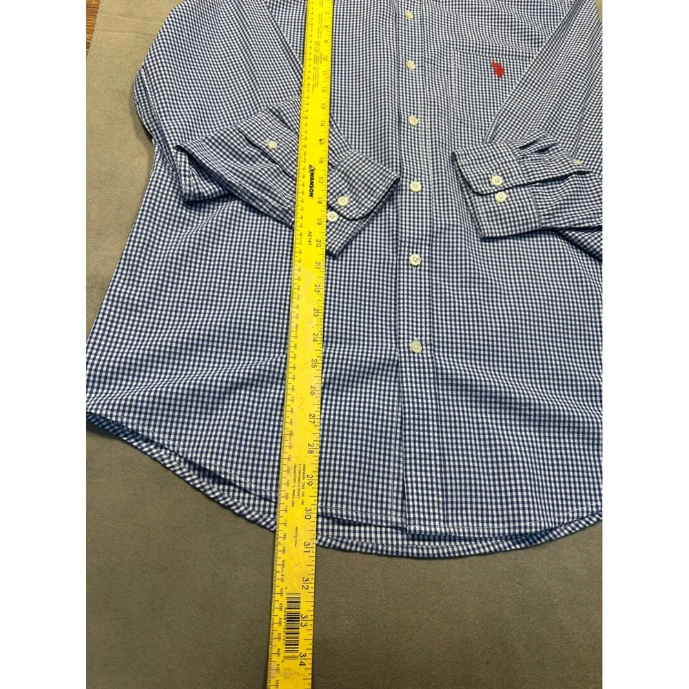 US Polo Mens Classic Fit Button Down Shirt Blue Gingham Check‎ Red Pony Size L